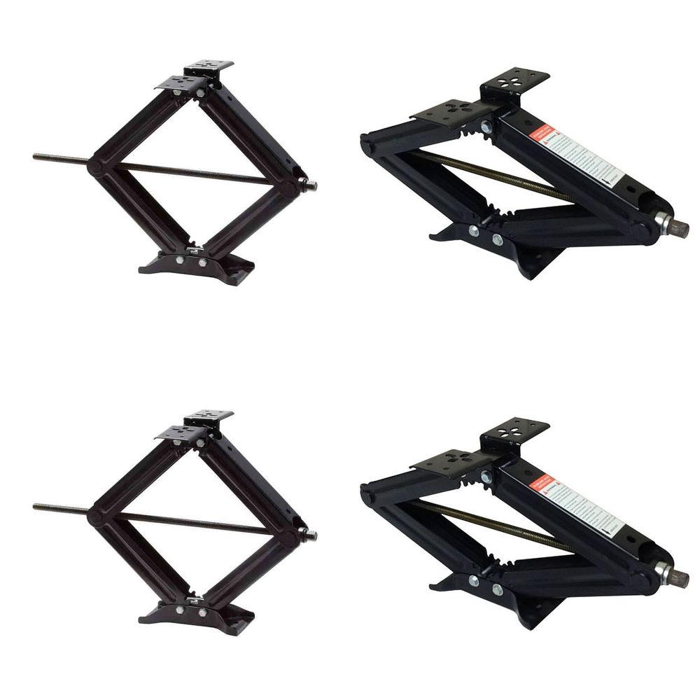 Stabilizer Scissor Jacks (4) - 5,000 Lb. Capacity Each with 2 Pair (4) of Rubber Wheel Chocks - Includes 1 Handle